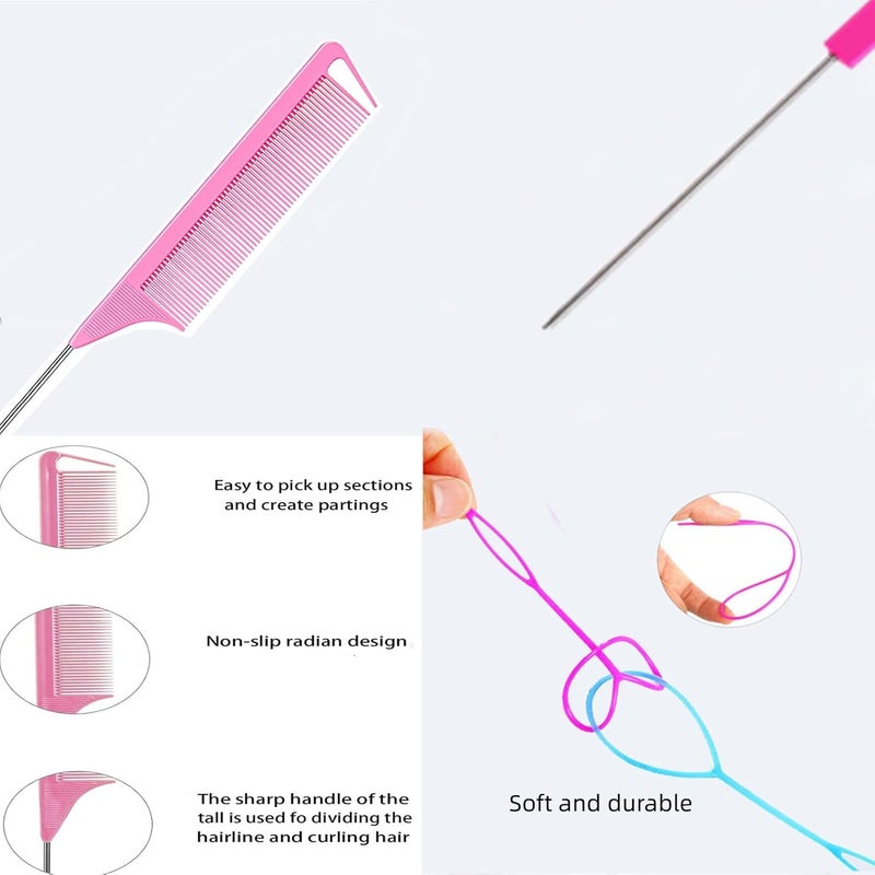 Schembo 1000Pcs Hair Rubber Bands, Soft Small Hair Elastics for Girls and Women, 2pcs Topsy Tail Tools, 1 Rat Tail Comb, Pink - Image 4